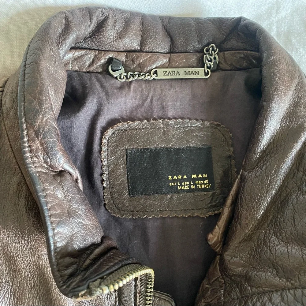 Zara Man Genuine Leather Jacket Mens Size L - Picture 3 of 11